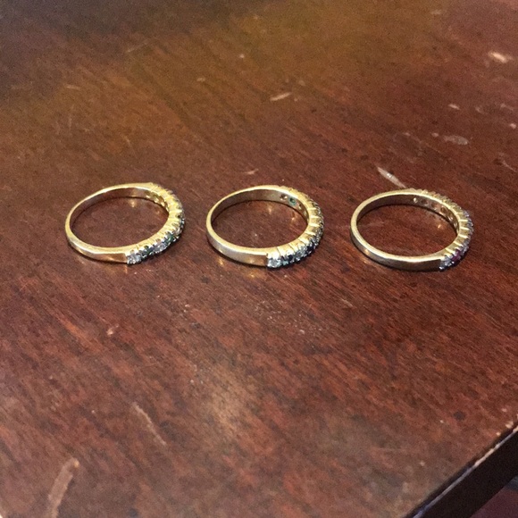 Goldtone Emerald Ruby Sapphire CZ Band Rings Set of 3 - Picture 8 of 12